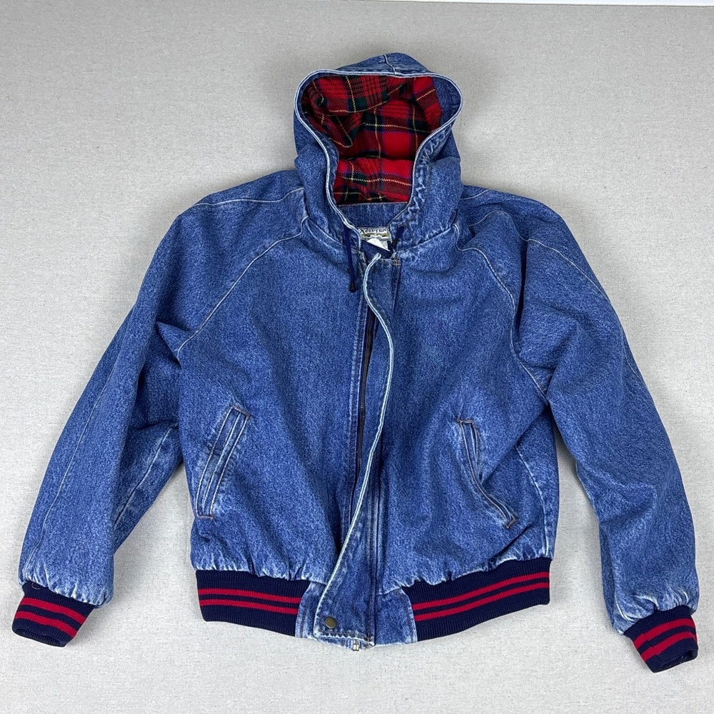 Vintage 80’s Xceptions Drop Shoulder Red Flannel Lined Denim Y2K Hoodie Rare